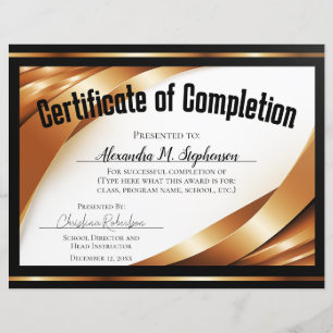 Certificate of Completion Gold Black Ribbons