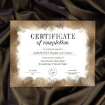 Certificate of Completion Gold Glitter Salon Award<br><div class="desc">Elegant Completion Certificate Award, featuring a gold glitter effect border, space for your logo and fully customizable text. Perfect for certificate of completion for any type of professional courses such as lashes, hairdresser, nails courses and more. You can also use this course diploma design for student accreditation or participation awards,...</div>