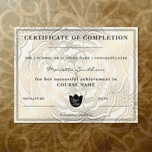 Certificate of Completion Gold Mandala Yoga Reiki
