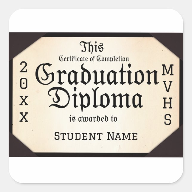 Certificate of Completion Graduation Square Sticker (Front)
