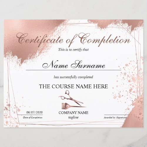 Certificate of Completion Hair stylist Course