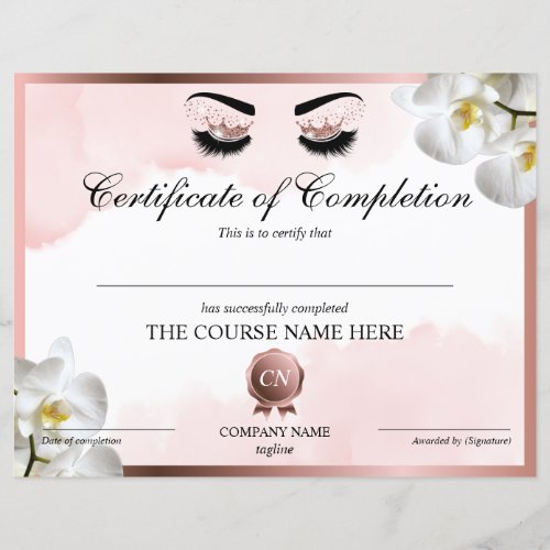Certificate of Completion Lashes Course Completion