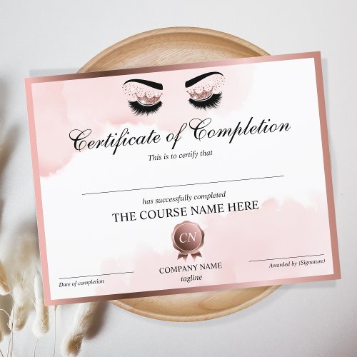 Certificate of Completion Lashes Course Completion