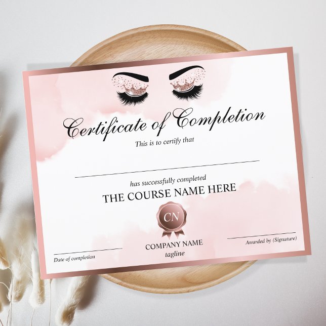 Certificate of Completion Lashes Course Completion (Creator Uploaded)