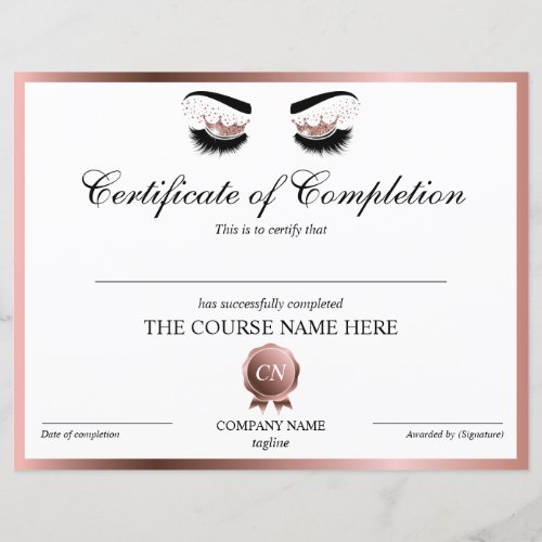 Certificate of Completion Lashes Course Completion