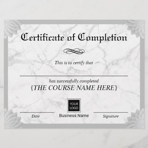 Certificate of Completion Marble Add Logo Award