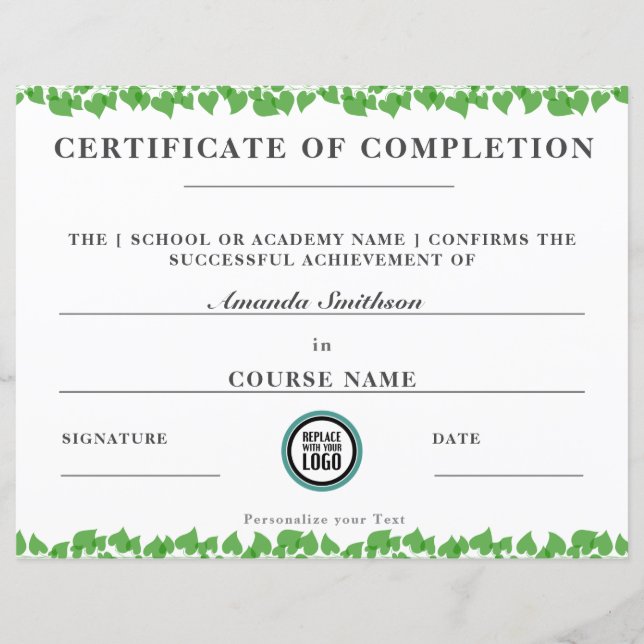 Certificate of Completion Modern Elegant Foliage  (Front)