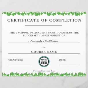 Certificate of Completion Modern Elegant Foliage 