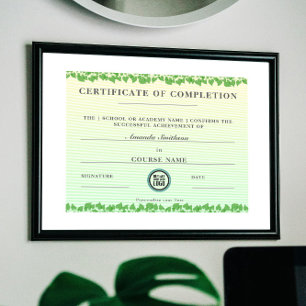 Certificate of Completion Modern Elegant Foliage 