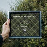 Certificate of Completion Modern Green Masculine<br><div class="desc">Manly and stylish certificate of completion completion with Tartan pattern. Colors : black,  green.
Please make sure to write with a white or silver colored pen if writing by hand.</div>