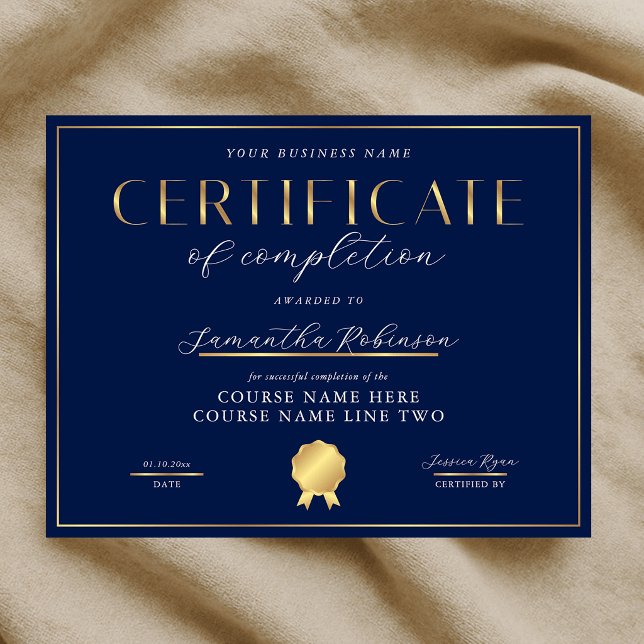 Certificate of Completion Navy & Gold Badge Award (Creator Uploaded)