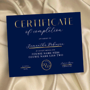 Certificate of Completion Navy & Gold Logo Award