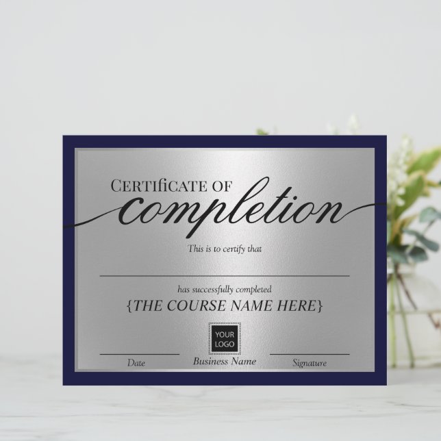 Certificate of Completion Navy & Silver Award (Standing Front)