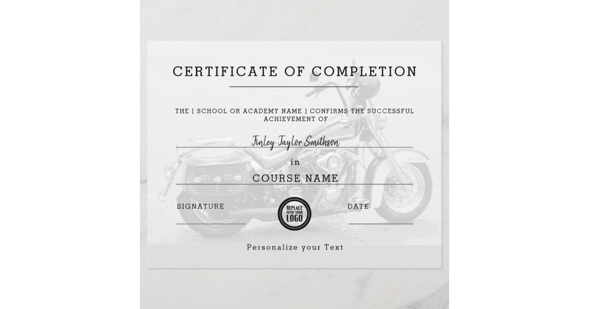 Certificate Of Completion Of Motorcycle Training Zazzle certificate-of-completion-of-motorcycle-training-zazzle
