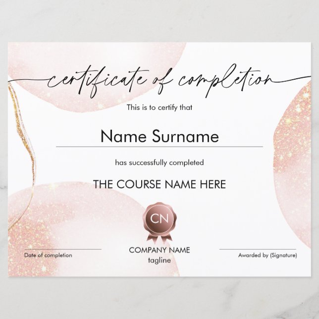 Certificate of Completion Participation Diploma (Front)