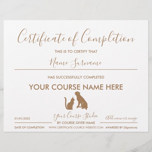 certificate of completion pet cat dog