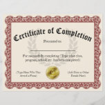 Certificate of Completion Red Customizable 8.5x11
