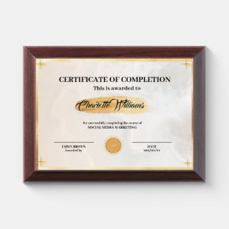 CERTIFICATE OF COMPLETION SOCIAL MEDIA MARKETING AWARD PLAQUE