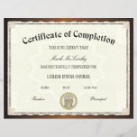 Certificate Of Completion Template at Zazzle
