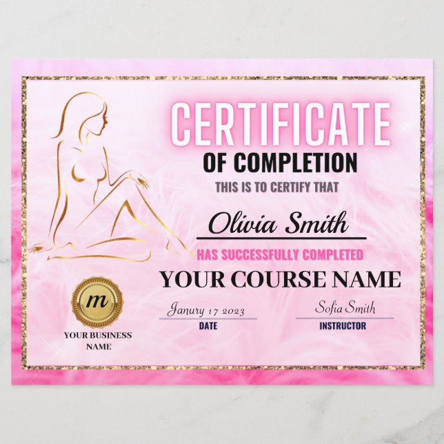 Certificate of Completion Template, Body Sculpting (Front)