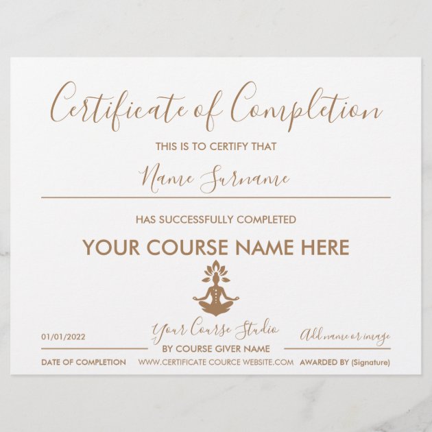 certificate of completion yoga