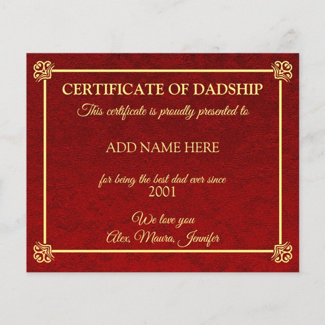 Certificate of Dadship (Front)