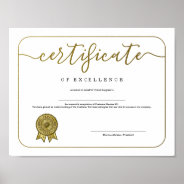 Certificate Of Excellence Appreciation Recognition Poster at Zazzle