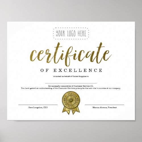 Certificate of Excellence Appreciation Recognition Poster