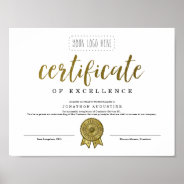 Certificate Of Excellence Appreciation Recognition Poster at Zazzle