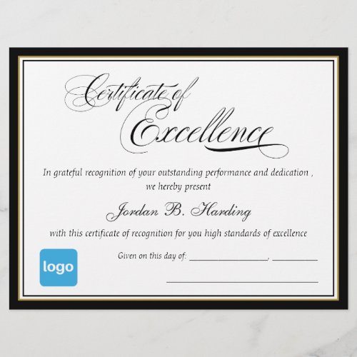 Certificate of Excellence Award  _ Add Logo