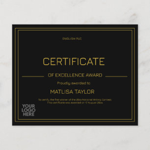 Certificate of Excellence Award Add Logo