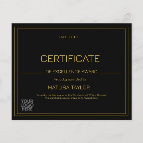 Certificate of Excellence Award Add Logo 
