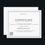 Certificate of Excellence Award Black White Logo<br><div class="desc">Personalised Black and White Certificate of Excellence Award Add Logo</div>