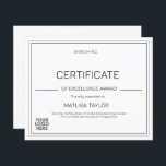Certificate of Excellence Award Black White Logo<br><div class="desc">Personalised Black and White Certificate of Excellence Award Add Logo</div>