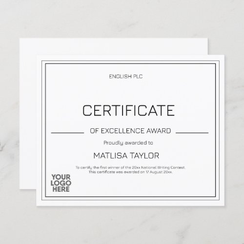 Certificate of Excellence Award Black White Logo 