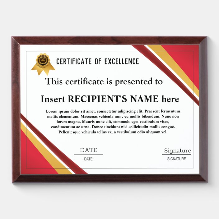 Certificate Of Excellence Award Plaque Zazzle Com