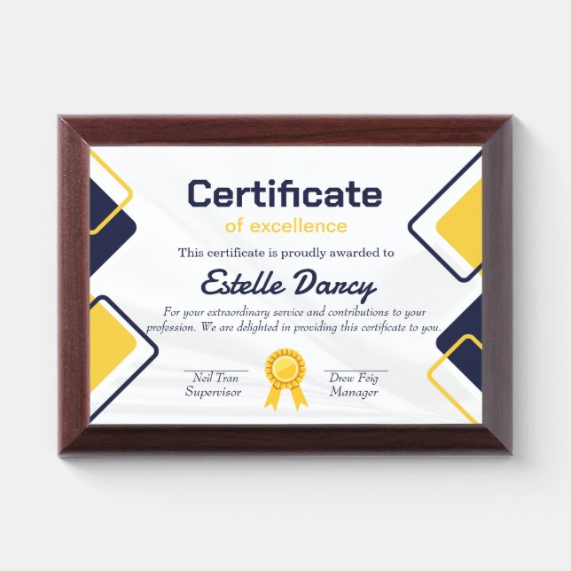 certificate of excellence award plaque (Horizontal)