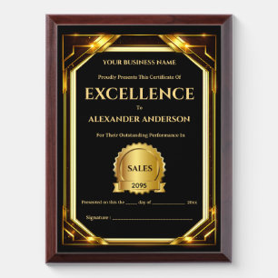 Certificate of Excellence black gold star business Award Plaque
