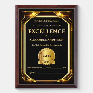 Certificate of Excellence black gold star business Award Plaque