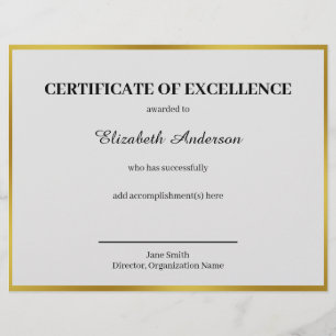 Certificate of Excellence Black White Gold Award