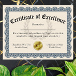 Certificate of Excellence Blue Customizable 8.5x11