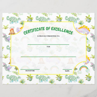 Certificate of Excellence Dinosaurs Themed