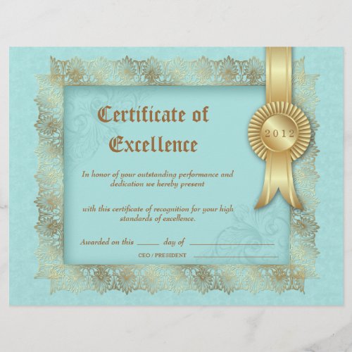 Certificate of Excellence Diploma Gold Blue
