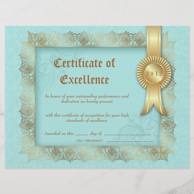 Certificate of Excellence Diploma Gold Blue (Front)
