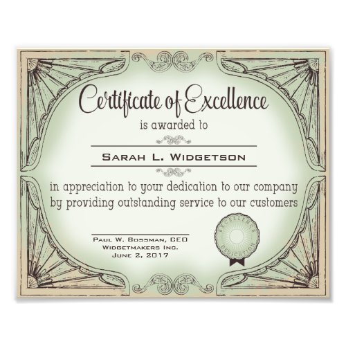 certificate of excellence employee recognition photo print