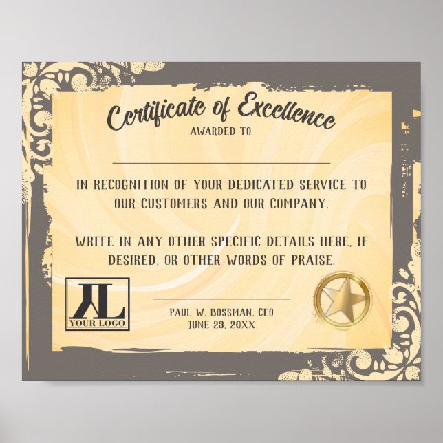 Certificate of excellence employee volunteer poster (Front)