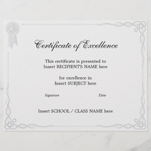 CERTIFICATE OF EXCELLENCE FLYER