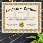 Certificate of Excellence Gold Customizable 8.5x11