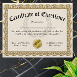 Certificate of Excellence Gold Customizable 8.5x11