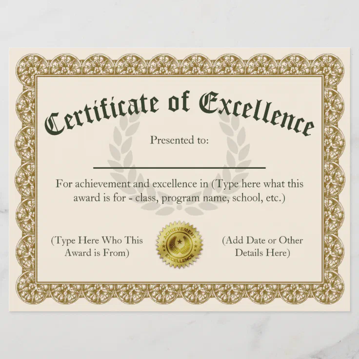 LOT of 20 Academic Excellence Certificates Awards Personalize Gold White 8.5x11 